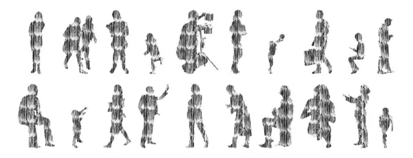Sílhuetas Vetoriais Sílhuetas Contorno Pessoas Desenho Contorno Silhueta Pessoas Conjunto —  Vetores de Stock