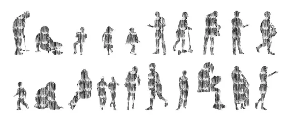 Sílhuetas Vetoriais Sílhuetas Contorno Pessoas Desenho Contorno Silhueta Pessoas Conjunto —  Vetores de Stock