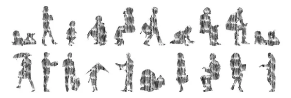 Silhouettes Vectorielles Silhouettes Esquissées Personnes Dessin Contour Silhouette Personnes Icône — Image vectorielle