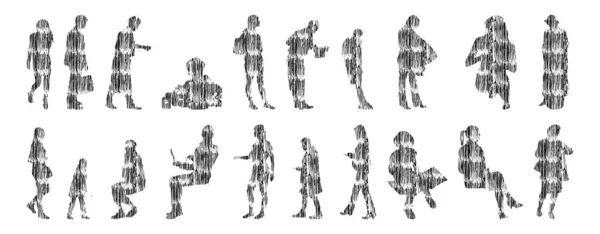 Silhouettes Vectorielles Silhouettes Esquissées Personnes Dessin Contour Silhouette Personnes Icône — Image vectorielle