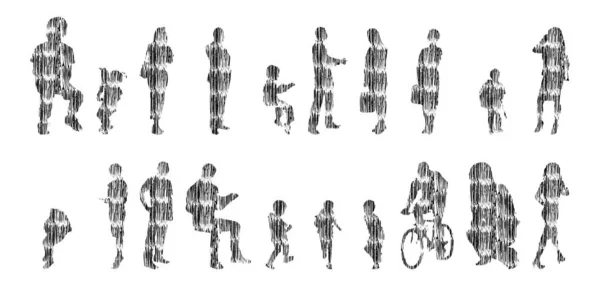 Silhouettes Vectorielles Silhouettes Esquissées Personnes Dessin Contour Silhouette Personnes Icône — Image vectorielle