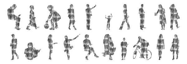 Silhouettes Vectorielles Silhouettes Esquissées Personnes Dessin Contour Silhouette Personnes Icône — Image vectorielle