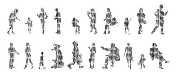 Векторные Силуэты Контурные Силуэты Людей Контурный Рисунок Силуэт Людей Иконный — стоковый вектор