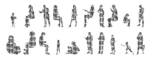 Silhouettes Vectorielles Silhouettes Esquissées Personnes Dessin Contour Silhouette Personnes Icône — Image vectorielle