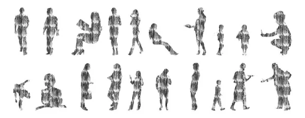 Silhouettes Vectorielles Silhouettes Esquissées Personnes Dessin Contour Silhouette Personnes Icône — Image vectorielle