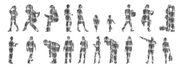 Silhouettes Vectorielles Silhouettes Esquissées Personnes Dessin Contour Silhouette Personnes Icône — Image vectorielle