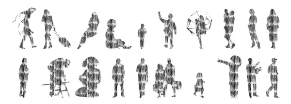 Silhouettes Vectorielles Silhouettes Esquissées Personnes Dessin Contour Silhouette Personnes Icône — Image vectorielle