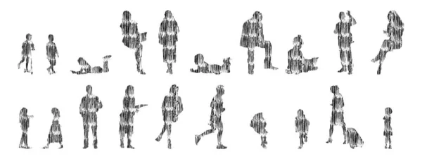 Sílhuetas Vetoriais Sílhuetas Contorno Pessoas Desenho Contorno Silhueta Pessoas Conjunto —  Vetores de Stock