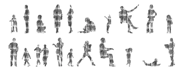Sílhuetas Vetoriais Sílhuetas Contorno Pessoas Desenho Contorno Silhueta Pessoas Conjunto —  Vetores de Stock
