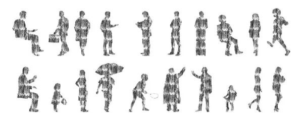Sílhuetas Vetoriais Sílhuetas Contorno Pessoas Desenho Contorno Silhueta Pessoas Conjunto —  Vetores de Stock