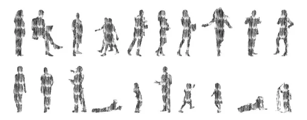 Silhouettes Vectorielles Silhouettes Esquissées Personnes Dessin Contour Silhouette Personnes Icône — Image vectorielle