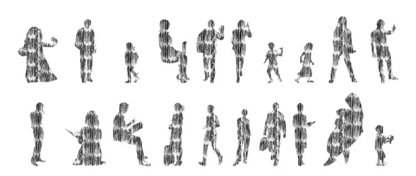 Silhouettes Vectorielles Silhouettes Esquissées Personnes Dessin Contour Silhouette Personnes Icône — Image vectorielle