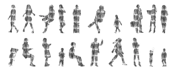 Sílhuetas Vetoriais Sílhuetas Contorno Pessoas Desenho Contorno Silhueta Pessoas Conjunto —  Vetores de Stock