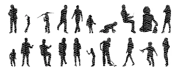 Silhouettes Vectorielles Silhouettes Esquissées Personnes Dessin Contour Silhouette Personnes Icône — Image vectorielle