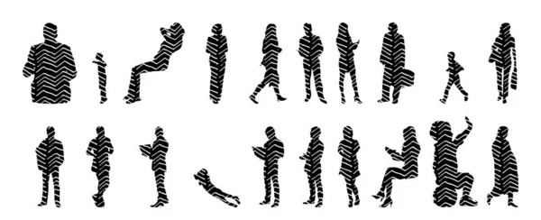 Silhouettes Vectorielles Silhouettes Esquissées Personnes Dessin Contour Silhouette Personnes Icône — Image vectorielle