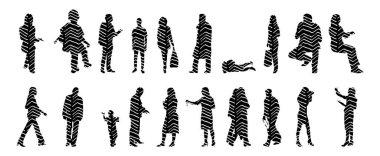 Vektör siluetleri, insanların ana hatları, Contour çizimleri, insanların siluetleri, ikon kümesi izole edilmiş, oturan insanların silueti, mimari set