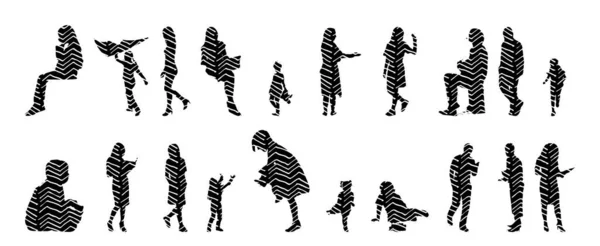 Silhouettes Vectorielles Silhouettes Esquissées Personnes Dessin Contour Silhouette Personnes Icône — Image vectorielle