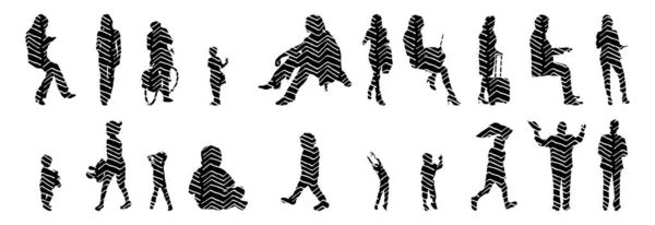 Silhouettes Vectorielles Silhouettes Esquissées Personnes Dessin Contour Silhouette Personnes Icône — Image vectorielle