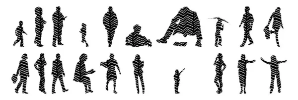 Vector Silhouettes Outline Silhouettes People Contour Drawing People Silhouette Icon — 스톡 벡터