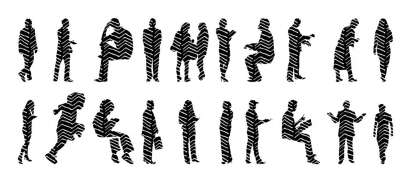 Silhouettes Vectorielles Silhouettes Esquissées Personnes Dessin Contour Silhouette Personnes Icône — Image vectorielle