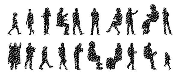 Silhouettes Vectorielles Silhouettes Esquissées Personnes Dessin Contour Silhouette Personnes Icône — Image vectorielle