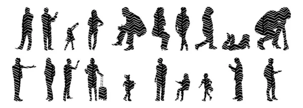 Silhouettes Vectorielles Silhouettes Esquissées Personnes Dessin Contour Silhouette Personnes Icône — Image vectorielle