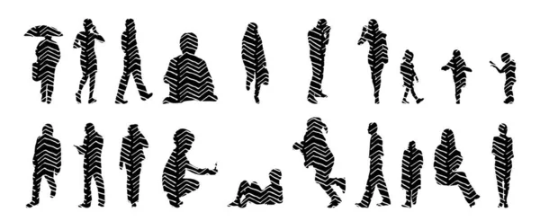 Silhouettes Vectorielles Silhouettes Esquissées Personnes Dessin Contour Silhouette Personnes Icône — Image vectorielle