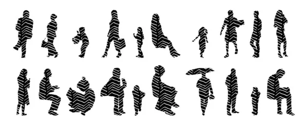 Silhouettes Vectorielles Silhouettes Esquissées Personnes Dessin Contour Silhouette Personnes Icône — Image vectorielle