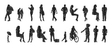 Vektör siluetleri, insanların ana hatları, Contour çizimleri, insanların siluetleri, ikon kümesi izole edilmiş, oturan insanların silueti, mimari set