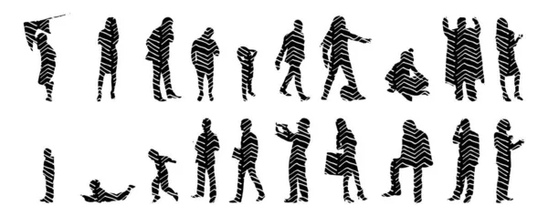 Silhouettes Vectorielles Silhouettes Esquissées Personnes Dessin Contour Silhouette Personnes Icône — Image vectorielle