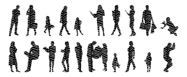 Silhouettes Vectorielles Silhouettes Esquissées Personnes Dessin Contour Silhouette Personnes Icône — Image vectorielle