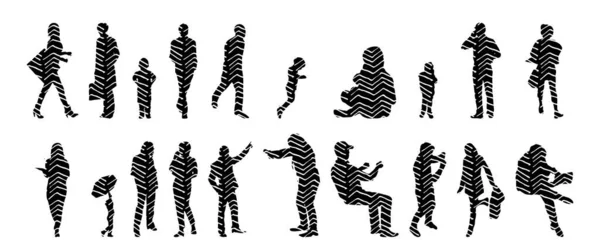 Silhouettes Vectorielles Silhouettes Esquissées Personnes Dessin Contour Silhouette Personnes Icône — Image vectorielle