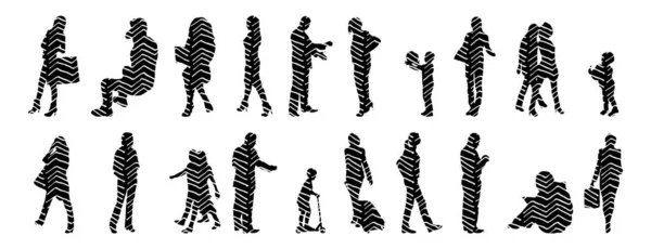 Silhouettes Vectorielles Silhouettes Esquissées Personnes Dessin Contour Silhouette Personnes Icône — Image vectorielle