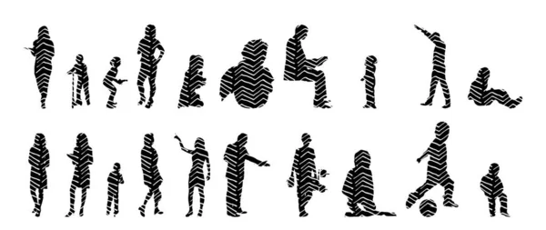 Silhouettes Vectorielles Silhouettes Esquissées Personnes Dessin Contour Silhouette Personnes Icône — Image vectorielle