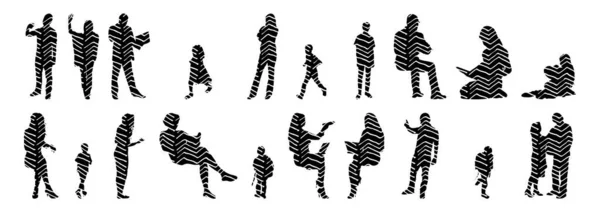 Silhouettes Vectorielles Silhouettes Esquissées Personnes Dessin Contour Silhouette Personnes Icône — Image vectorielle