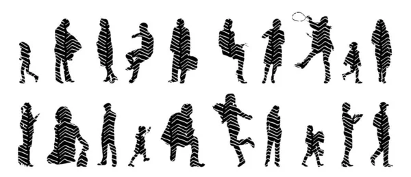 Silhouettes Vectorielles Silhouettes Esquissées Personnes Dessin Contour Silhouette Personnes Icône — Image vectorielle