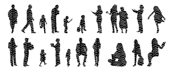 Silhouettes Vectorielles Silhouettes Esquissées Personnes Dessin Contour Silhouette Personnes Icône — Image vectorielle