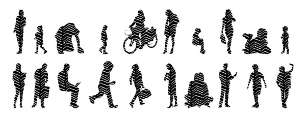 Silhouettes Vectorielles Silhouettes Esquissées Personnes Dessin Contour Silhouette Personnes Icône — Image vectorielle