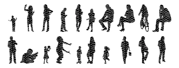 Silhouettes Vectorielles Silhouettes Esquissées Personnes Dessin Contour Silhouette Personnes Icône — Image vectorielle