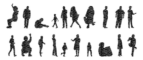 Silhouettes Vectorielles Silhouettes Esquissées Personnes Dessin Contour Silhouette Personnes Icône — Image vectorielle