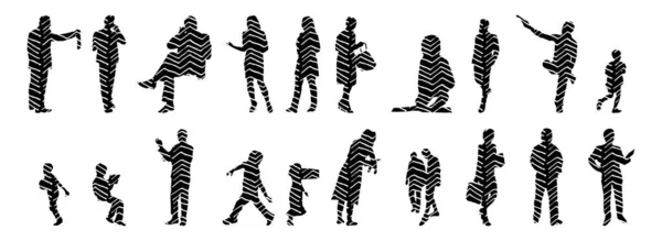 Silhouettes Vectorielles Silhouettes Esquissées Personnes Dessin Contour Silhouette Personnes Icône — Image vectorielle