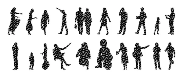 Silhouettes Vectorielles Silhouettes Esquissées Personnes Dessin Contour Silhouette Personnes Icône — Image vectorielle