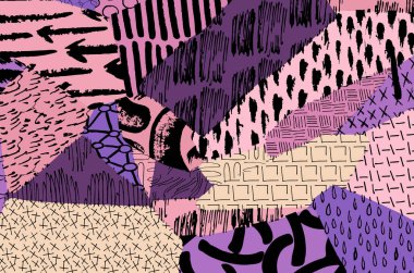 Soyut siyah konturlar, el vektör desen çizdi. Geometrik tarzı Retro soyut desen. Soyut çok renkli geometrik desen.