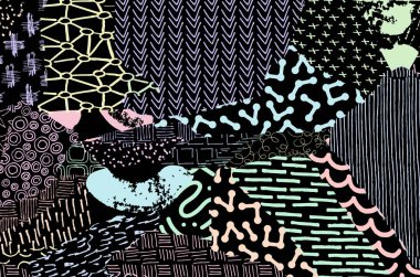 Soyut siyah konturlar, el vektör desen çizdi. Geometrik tarzı Retro soyut desen. Soyut çok renkli geometrik desen.