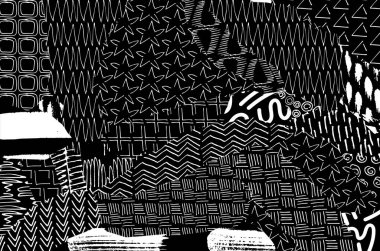 Soyut siyah konturlar, el vektör desen çizdi. Geometrik tarzı Retro soyut desen. Soyut çok renkli geometrik desen.