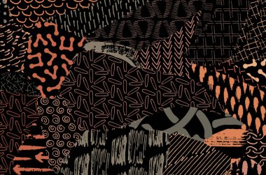 Soyut siyah konturlar, el vektör desen çizdi. Geometrik tarzı Retro soyut desen. Soyut çok renkli geometrik desen.