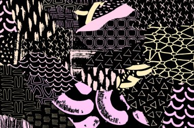 Soyut siyah konturlar, el vektör desen çizdi. Geometrik tarzı Retro soyut desen. Soyut çok renkli geometrik desen.