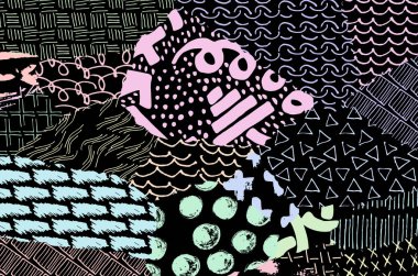 Soyut siyah konturlar, el vektör desen çizdi. Geometrik tarzı Retro soyut desen. Soyut çok renkli geometrik desen.