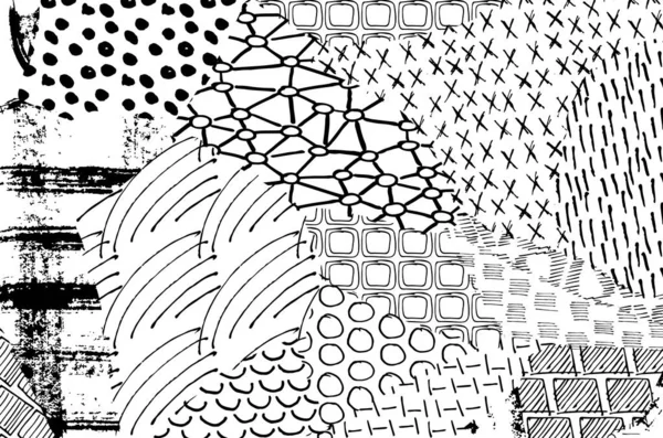 Abstrakte Schwarze Striche Handskizzierte Vektormuster Retro Abstraktes Muster Geometrischen Stil — Stockvektor