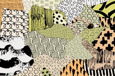 Soyut siyah konturlar, el vektör desen çizdi. Geometrik tarzı Retro soyut desen. Soyut çok renkli geometrik desen.